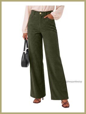 Wide Leg High Waisted Corduroy Pants Polyester Trousers